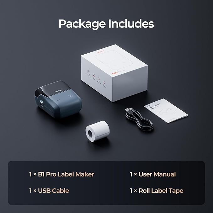 NIIMBOT B1 Pro Label Maker, 300DPI HD Label Printer, Ideal for Photos,Stores,Notes,Study Graphics, Small Business, Built-in a Roll of Label(2 x 1.2 inches-White), Blue