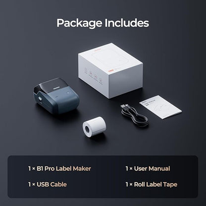 NIIMBOT B1 Pro Label Maker, 300DPI HD Label Printer, Ideal for Photos,Stores,Notes,Study Graphics, Small Business, Built-in a Roll of Label(2 x 1.2 inches-White), Blue