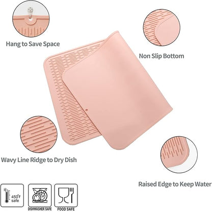 Silicone Dish Drying Mat for Multiple Usage,Easy clean,Eco-friendly,Heat-resistant Silicone Mat for Kitchen Counter or Sink,Refrigerator or Drawer Liner Pink 3XL 28 inches x 18 inches