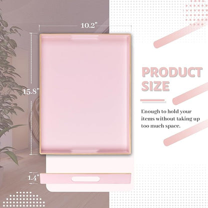 MAONAME Pink Serving Tray with Handles, Modern Decorative Tray for Coffee Table, Plastic Rectangular Trays for Ottoman, Bathroom, Decor, 15.8” x 10.2” x 1.4"