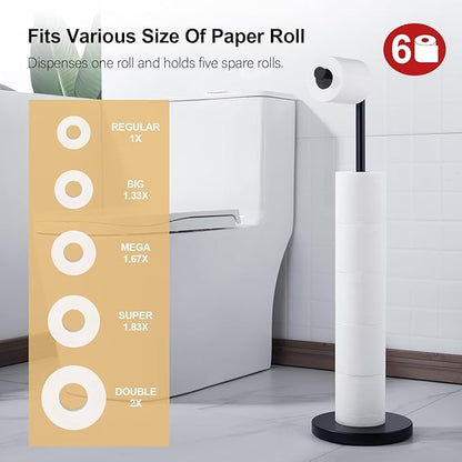 BAGNOLUX Bathroom Toilet Paper Holder Stand with Reserve, SUS304 Stainless Steel Rustproof Pedestal Tissue Roll Holder Heavy Duty (Matte Black)