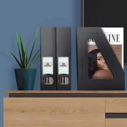 Acrimet Magazine File Holder – Vertical Rack for Documents, Folders and Mail, Durable Plastic Desk Organizer for Office & Home, Black (2 Pack)