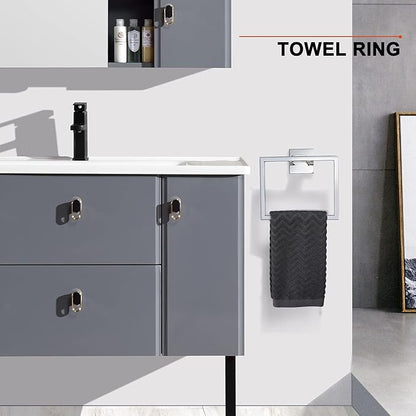 4-Piece Bathroom Hardware Set Chrome Bath Towel Bar Holder Sets Wall Mounted Stainless Steel Square Bathroom Accessory Kit, Polished Chrome 23.6 Inch