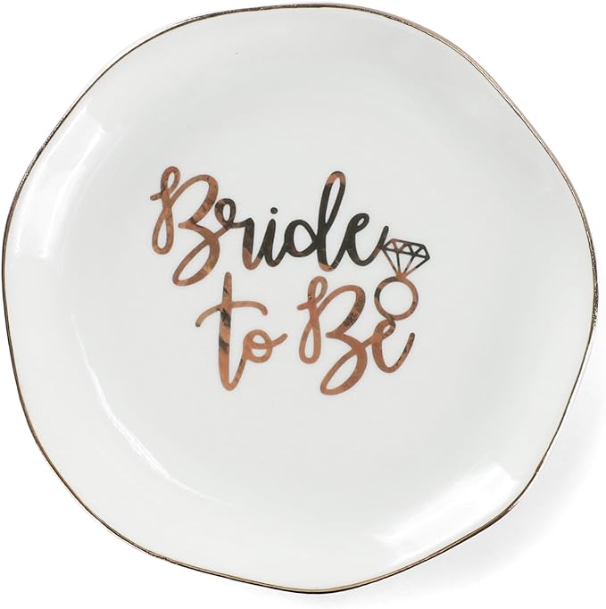 VINCOMIC Wedding Ring Dish For Bride-Bride To Be Jewelry Dish Tray-Ceramic White