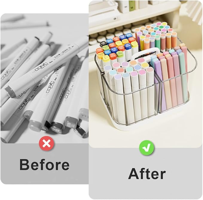 2 Pack Small Plastic Portable Caddy with Handle, Stackable Pen Holder 4 Compartments, Clear Pencil Organizer for Art Supplies, Crafts, Colored Pencils, Stationery, Markers