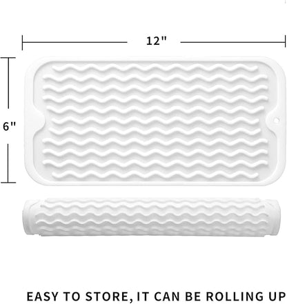 Silicone Dish Drying Mat for Multiple Usage,Easy clean,Eco-friendly,Heat-resistant Silicone Mat for Kitchen Counter or Sink,Refrigerator or Drawer Liner White S 12 inches x 6 inches