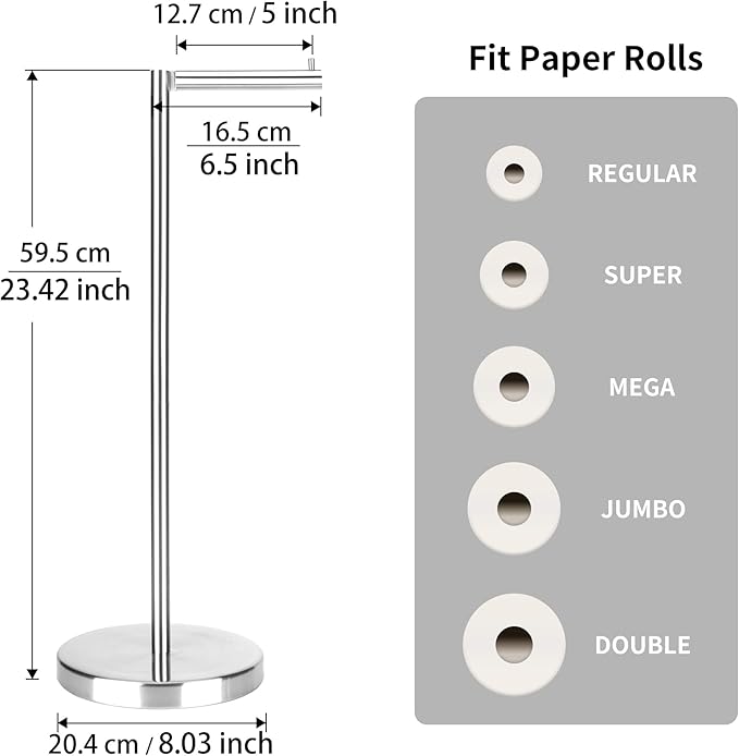 Brushed Nickel Toilet Paper Stand,Free Standing Toilet Paper Holder Stand,4 Pounds Bathroom Toilet Paper Storage with Heavy Base for 4+1 Rolls,Toilet Tissue Holder,Toilet Roll Stand, RGJ-1C