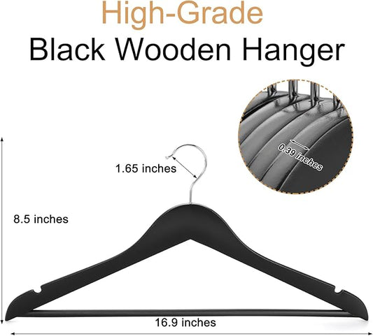 TOPIA HANGER Wooden Coat Hangers 30 Pack, Black Wood Suit Hangers, 360° Swivel Hook and Non-Slip Shoulder Notches for Camisole, Jacket, Pant, Shirt, Smooth Finished Clothes Hangers -CT54B30