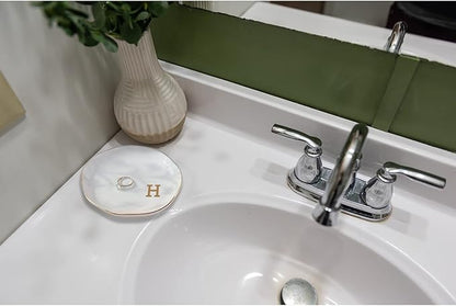 VINCOMIC Initials Ring Dish Jewery Tray with Personalized H-Monogrammed Gifts Wedding Engagement for Women Friends sister,Ceramic White