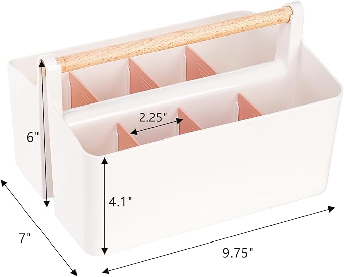 Frcctre 2 Pack Plastic Portable Organizer Caddy Tote with Handle, Stackable 8 Slots Storage Organizer Bin with Adjustable Dividers for Home Bathroom Classroom Art Crafts Storage Supplies