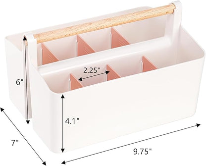 Frcctre 2 Pack Plastic Portable Organizer Caddy Tote with Handle, Stackable 8 Slots Storage Organizer Bin with Adjustable Dividers for Home Bathroom Classroom Art Crafts Storage Supplies