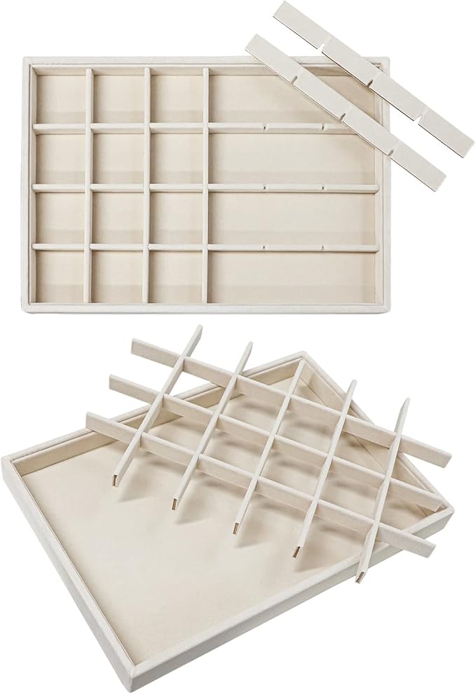 Stratalife Jewelry Organizer 24 Grid Drawer Organizer Jewelry Tray Stackable Jewelry Organizer for Drawer Earrings Storage Necklace Ring Bracelet Holder (Beige)