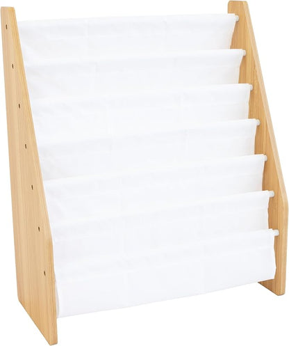 Humble Crew Kids Bookshelf 6-Tier Book Rack Organizer, Extra Large Toddler Bookcase with Fabric Storage Pockets, Front-Facing Display for Children’s Books, White/Natural Wood, Nursery/Playroom Storage | Humble Crew, White, Natural Wood, Super Size, 6 T...