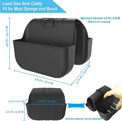 VPASION Sponge Holder for Kitchen Sink, Silicone Sink Saddle Caddy Organizer Rack, Sponges Holder Over Faucet, Hanging Kitchen Organizer Accessories Rack Basket Black