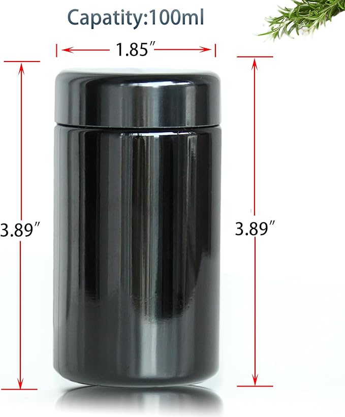 Black Glass Airtight Storage Container Jar 100ml with UV Protection for Spice Coffee