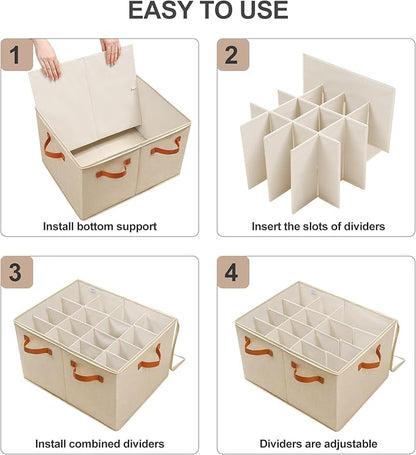 TOPIA HOME Shoe Organizer for Closet 2 Pack, Foldable Shoe Box with Adjustable Dividers and Clear Cover, Space Saving Shoe Storage Organizer Cabinet with Reinforced Handles, Fits 32 Pairs TP12J
