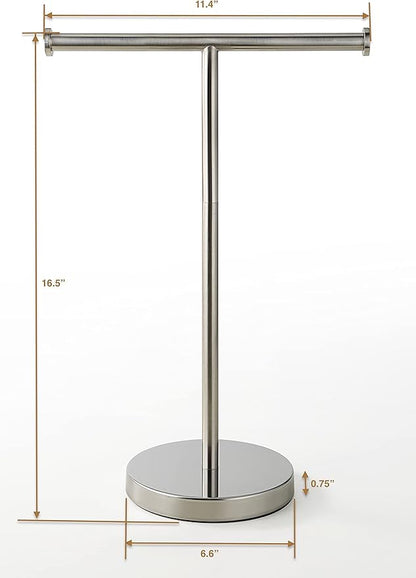 SunnyPoint Countertop Hand Towel Holder Stand – 16.5" Tall Stainless Steel T-Bar Rack with Weighted Base, Brushed Satin Nickel Finish – Jewelry Holder for Bathroom, Vanity, or Kitchen