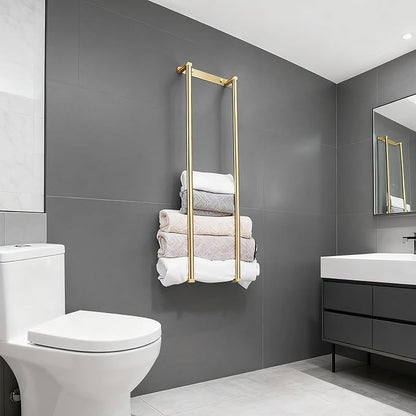 Towel Racks for Bathroom, NEWRAIN Stainless Steel Rolled Towel Storage Wall Mounted Bath Towel Holder for Folded Large Towel Washcloths, Bathroom Organizing Brushed Gold