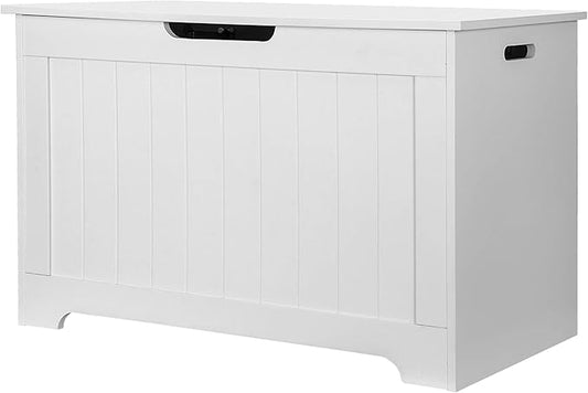 30 inches Kids Wooden Toy Chest Storage Space with 2 Safety Hinge Modern Decorative Toys Bench Box for Playroom Bedroom Living Room (White)