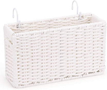 Cotton Rope Woven Bedside Caddy for Dorm Bed, Foldable Bedside Shelf Bunk Bed Accessories, College Dorm Room Essentials Hanging Organizers Storage Basket, Room Decor Magazine File Holder (White)