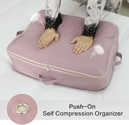 Geernioy Ultra Space Saving Self Compression Storage Bags with Zipper, (pink) -Compression Organize for Bedding, Comforter Storage Bag for Blankets Duvet Quilts Pillows