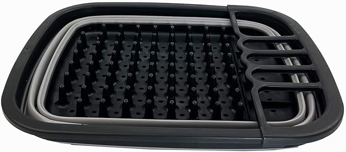 SAMMART 8L (2.11Gallons) Collapsible Plastic Dish Drainer - Foldable Drying Rack - Portable Dinnerware Organizer - Space Saving Kitchen Utensil Storage Tray (Black/Alloy Grey)