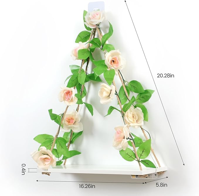 Shelf for Wall,Floating Shelves,Floating Shelves for Wall No Drilling,Adhesive Shelves,Command Strip Shelf,Room Decor Aesthetic,Plant Shelf Wall,Whimsical Decor,2-Piece Set(Champagne flowers)