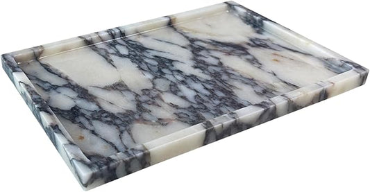 GHYFGD Real Natural Marble Tray Genuine Calcutta Viola Marble Stone Tray for Bathroom/Kitchen Counter (Calacatta Viola, 12" x 8")