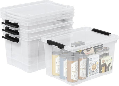 Aninhao 34 Quart Plastic Latching Storage Box with Wheels, 4-Pack Clear Storage Bins with Lids