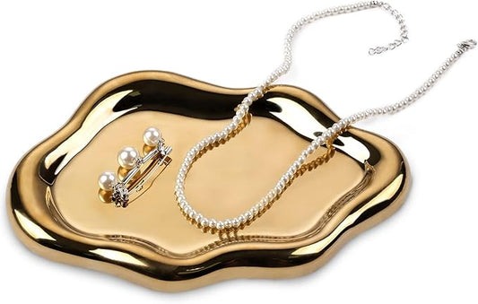 VanEnjoy Ceramic Cute Jewelry Dish, Aesthetic Jewelry Tray Gold finished, Small Trinket Dish, Ring Bowl for Jewelry, Thanksgiving Friend Gift