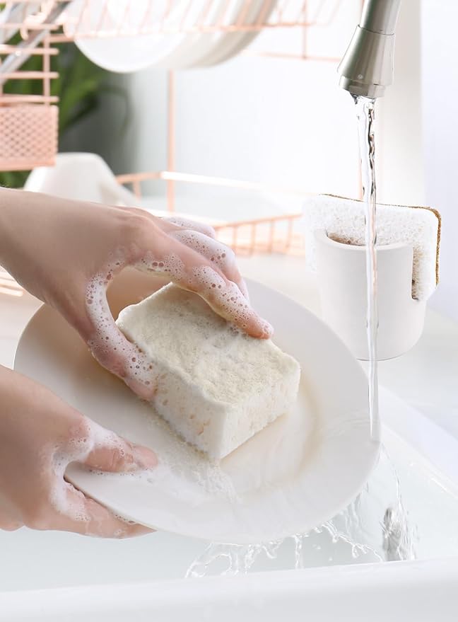 Slow Slog Diatomite Sponge Holder, Dish Sponge Stand for Kitchen Countertop, Stone Sponge Caddy Organizer, Face Sponge Holder, Cream