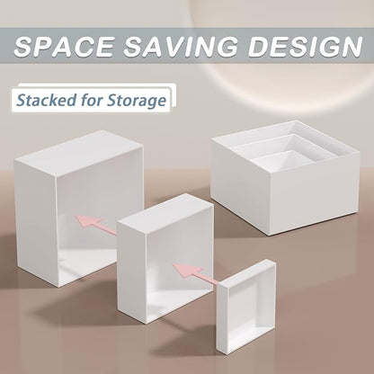 6PCS Buffet Risers, Food Risers for Buffet Table, Acrylic Boxes with Rounded Corners for Food, Display Stand for Party Catering Dessert Collectibles, Acrylic Cube Boxes, Food Stand Set, White (5"x6"x7"8"x9"x10")
