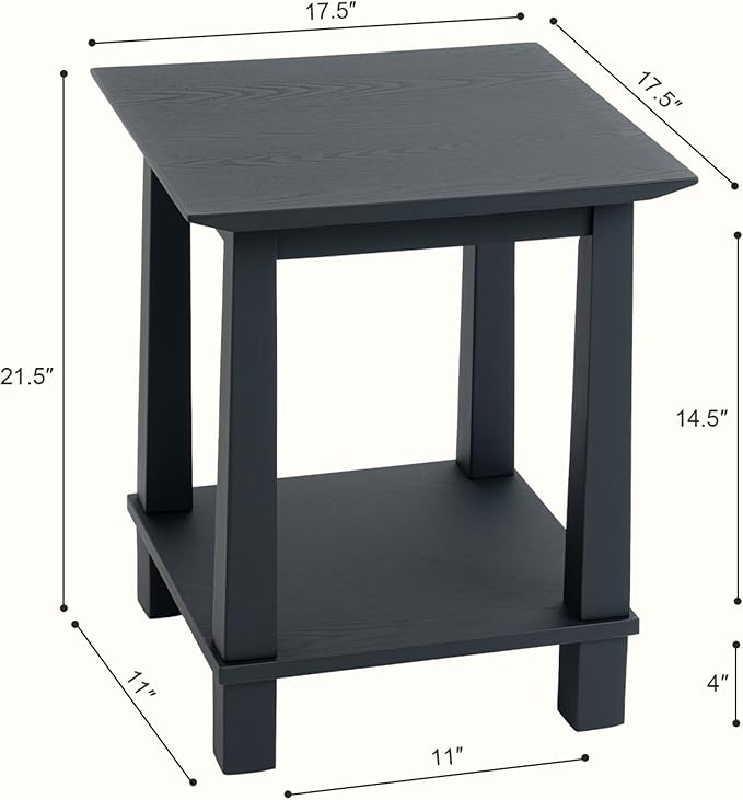 chairus Square Nightstands Set of 2, Modern Accent End Table with 2-Tier Storage Shelf, Solid Wood Small Side Table for Living Room/Bedroom, Black