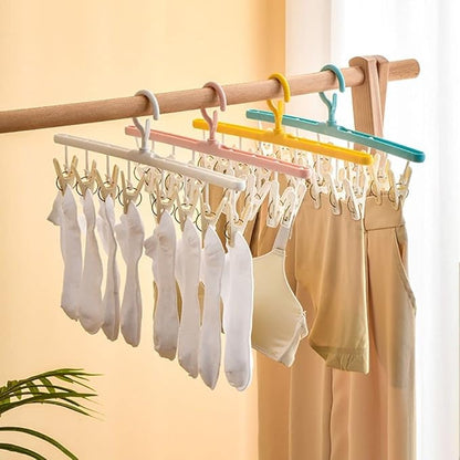 gofidin 2 Pack Drying Sock Rack Windproof Clothes Rack Multi Clip Dormitory Hanging Clothes Drying Racks Underwear Socks Holder