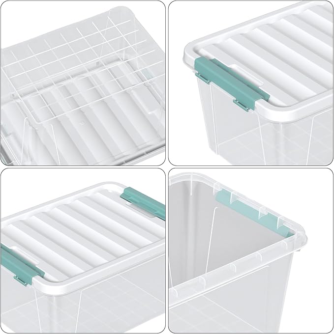Guankan 20 Quart Clear Storage Box, Set of 6 Plastic Latching Bins with Lids
