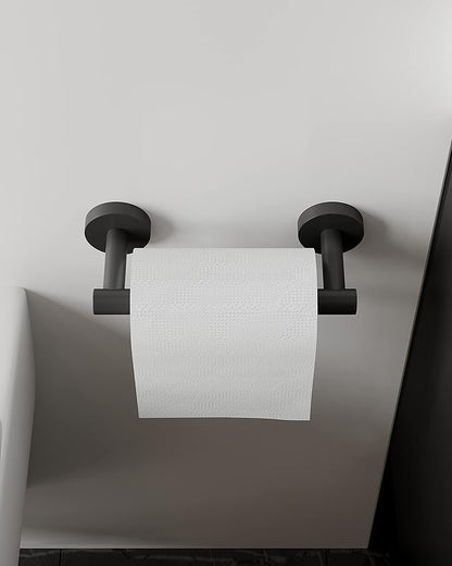 Ruacq Toilet Paper Holder Matte Black Double Post Pivoting Round Tissue Holders Roll Holder Hangers Toilet Paper Holders SUS 304 Stainless Steel Modern Wall Mounted