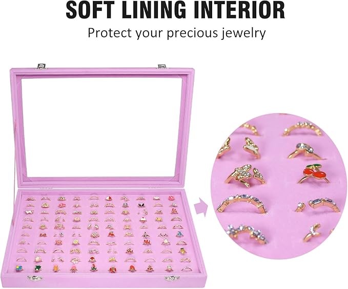 Rings Organizer Tray 100 Slot Velvet Rings Earring Storage Box TranSparent Cover Jewelry Store Ring Display Box Jewelry Display Cabinet for Girl Wife Mother.
