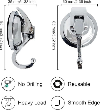 YSSILADI Suction Cup Hooks - Heavy Duty Glass, Reusable, No Hole Punched, for Bathroom Robe & Garland (Silver, 4 Pack)