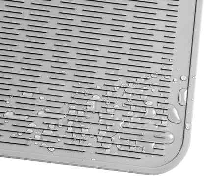 Silicone Dish Drying Mat for Multiple Usage,Easy clean,Eco-friendly,Heat-resistant Silicone Mat for Kitchen Counter or Sink,Refrigerator or Drawer Liner Grey XL 18 inches x 16 inches
