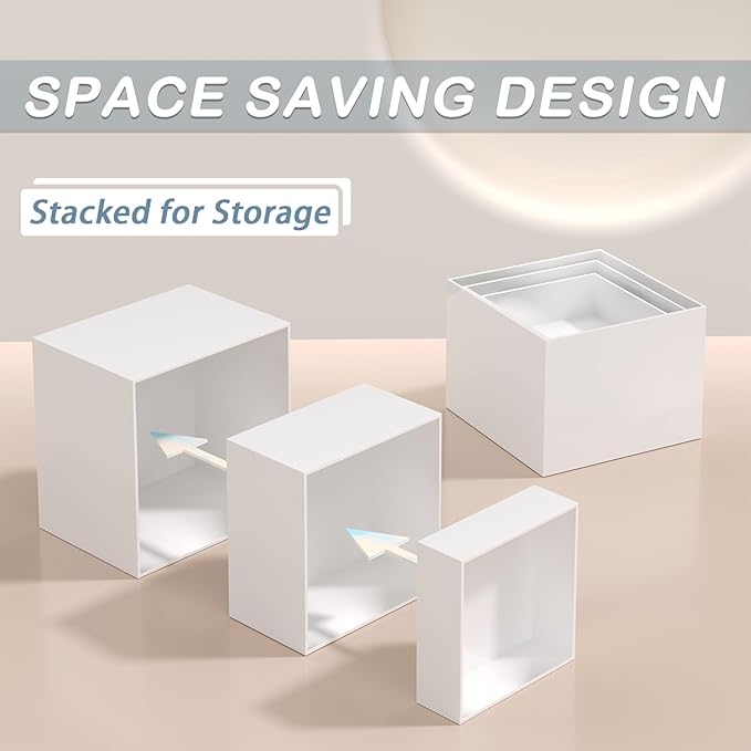 6PCS Buffet Risers, Food Risers for Buffet Table, Acrylic Boxes for Food, Display Stand for Party Catering Dessert Collectibles, Acrylic Cube Boxes with Hollow Bottoms, Food Stand Set, White (8"x9"x10")