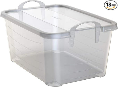 Life Story 18 Pack Light Duty Stackable Storage Bin, 55 Quart Home Organizer, Versatile Lightweight Locking Bins with Carrying Handles, Clear
