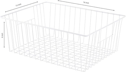 Upright Freezer Organizer Bins， Freezer Baskets for 16, 17, 21 cu.ft Standup Freezer, Wire Storage Baskets with Built-in Handles for Frozen Foods, Snacks, Vegetables, Fruits and More, Set of 4 , White