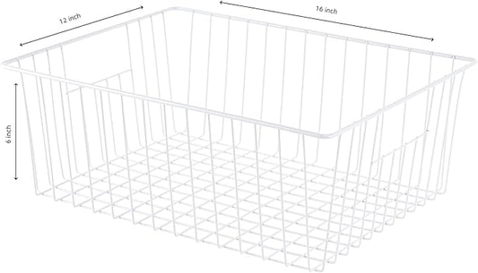 Upright Freezer Organizer Bins， Freezer Baskets for 16, 17, 21 cu.ft Standup Freezer, Wire Storage Baskets with Built-in Handles for Frozen Foods, Snacks, Vegetables, Fruits and More, Set of 4 , White
