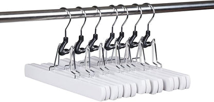 Amber Home 10 Pack White Wooden Pants Hangers, Wood Clamp Hangers with Non Slip Padded Velvet, Jeans/Slacks Hangers Hair Extension Hangers for Skirts, Trousers, Wigs (White, 10)