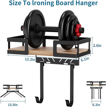 Ironing Board Holder Wall Mount, Heavy-Duty Metal Ironing Board Hanger with Hooks, Space-Saving Storage Rack for Laundry Room, Garage or Door, Black