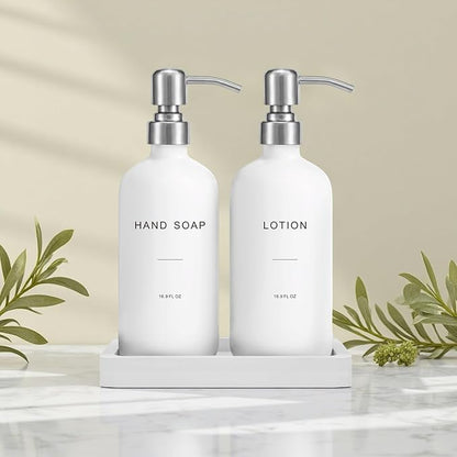 Prus Waso White Soap Dispenser Bathroom Set, Hand and Lotion Dispenser with Pump, Perfect for Bathroom Essentials for New Home. (Silver & White)