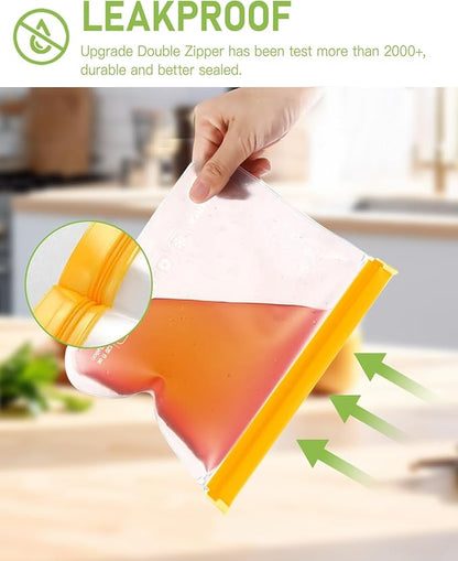 IDEATECH 12Pack Reusable Food Storage Bags Dishwasher Safe,Leakproof Gallon Freezer Bags, BPA Free Quart Sandwich Size Reusable Baggies for Marinate Meats,Travel(7Gallon 5Quart, Colored)