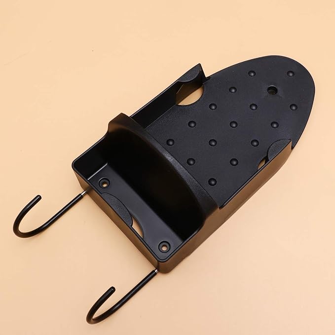 1pc Stainless Steel Ironing Board Holder Double Hook Wall-Mounted Rack for Use Iron Board Shelf Compact Design Black