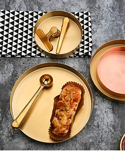 IVAILEX Round Gold Tray Stainless Steel Jewelry, Make up, Candle Plate Decorative Tray (8.6 inches)