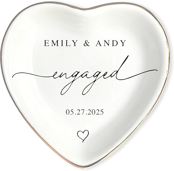 LullabyMall Custom Engagement Ring Holder Ring Dish, Custom Wedding Gifts for Couple, Bridal Shower Couple Jewelry Tray, Monogrammed Engagement Wedding Gifts for Bride 3